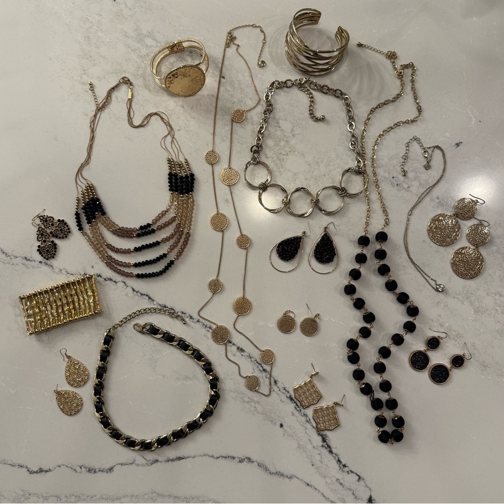 27 Piece Statement Gold Black Statement Jewelry L… - image 2